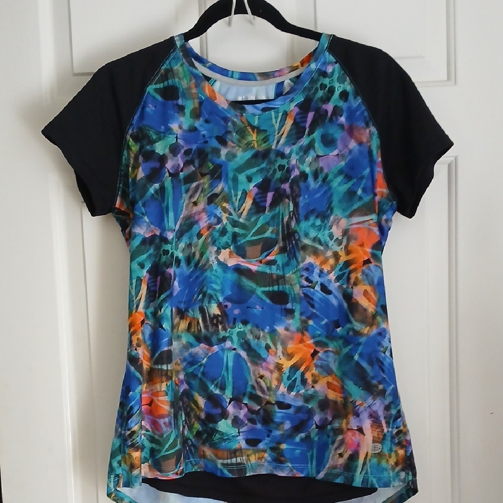 Reel Legends Black-Sleeve Multi-Blue Abstract Print Raglan Tee